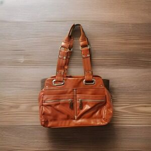 Vintage Liz Claiborne New York Red Shoulder Bag w/zipper & studded accents